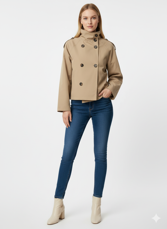 K-Stride Lapel Double-Breasted Windbreaker Jacket